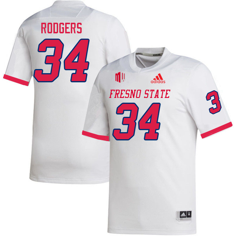 Men #34 Caden Rodgers Fresno State Bulldogs College Football Jerseys Stitched Sale-White - Click Image to Close